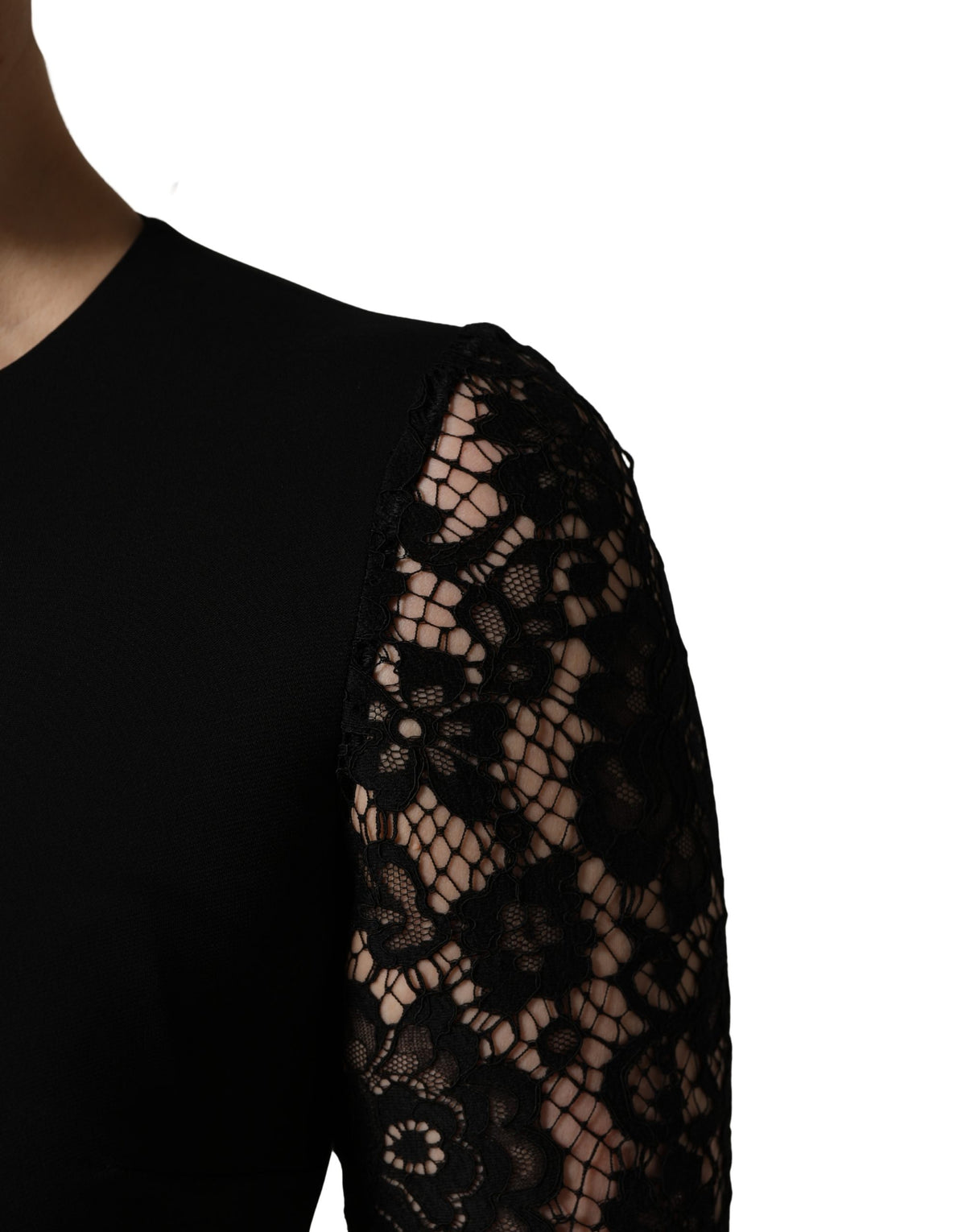 Black Viscose Lace Long Sleeves Mini Dress