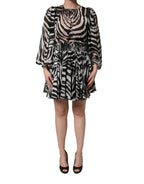 Black White Zebra Puff Sleeves Mini Dress