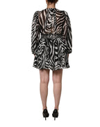 Black White Zebra Puff Sleeves Mini Dress