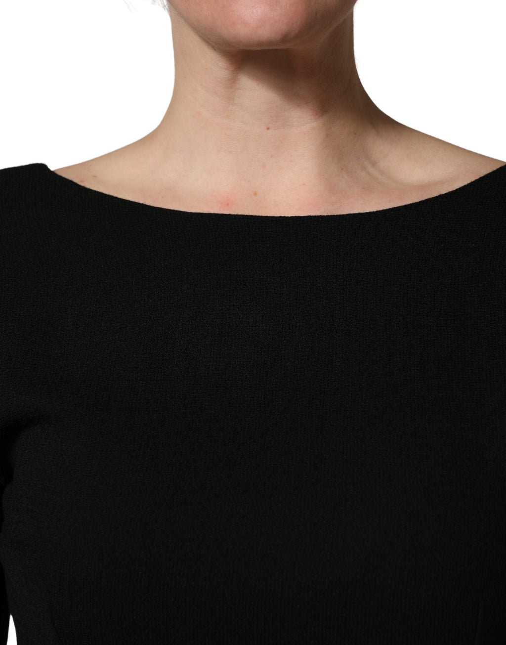 Black Wool Crepe Long Sleeves Midi Dress