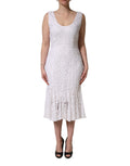 White Floral Lace Sleeveless Midi Dress