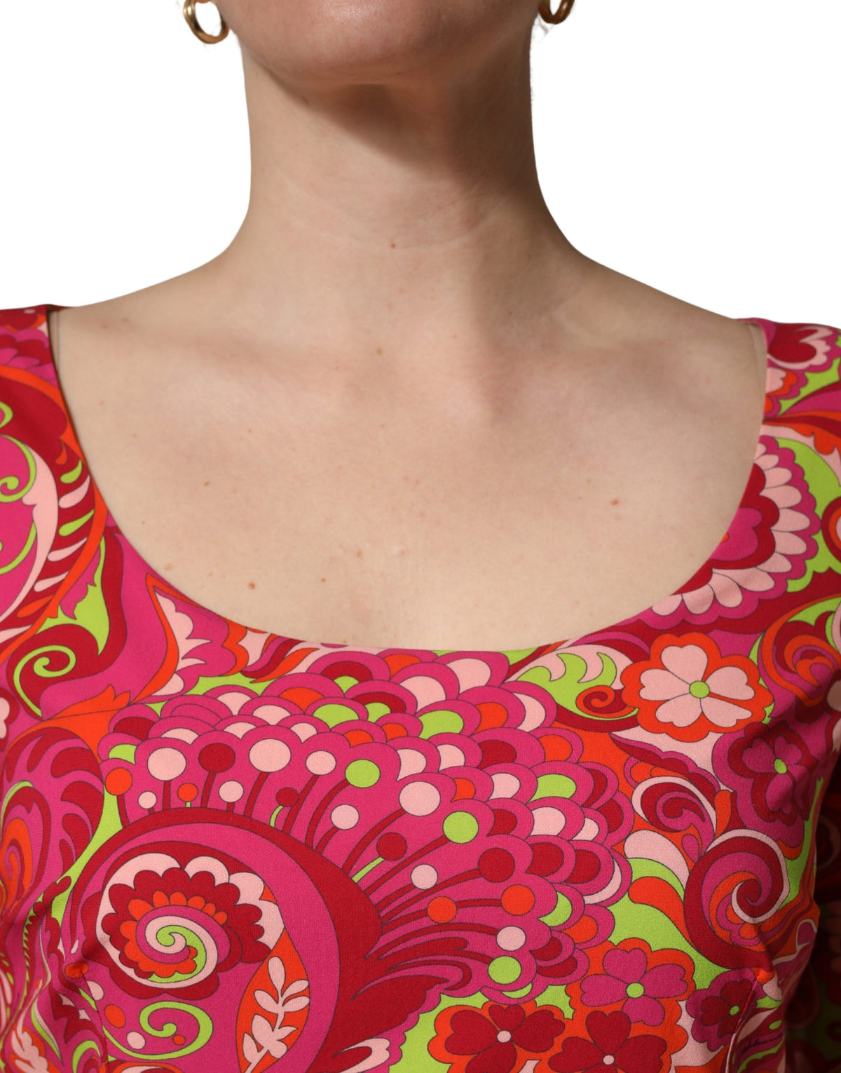 Red Paisley Floral Print Sheath Midi Dress