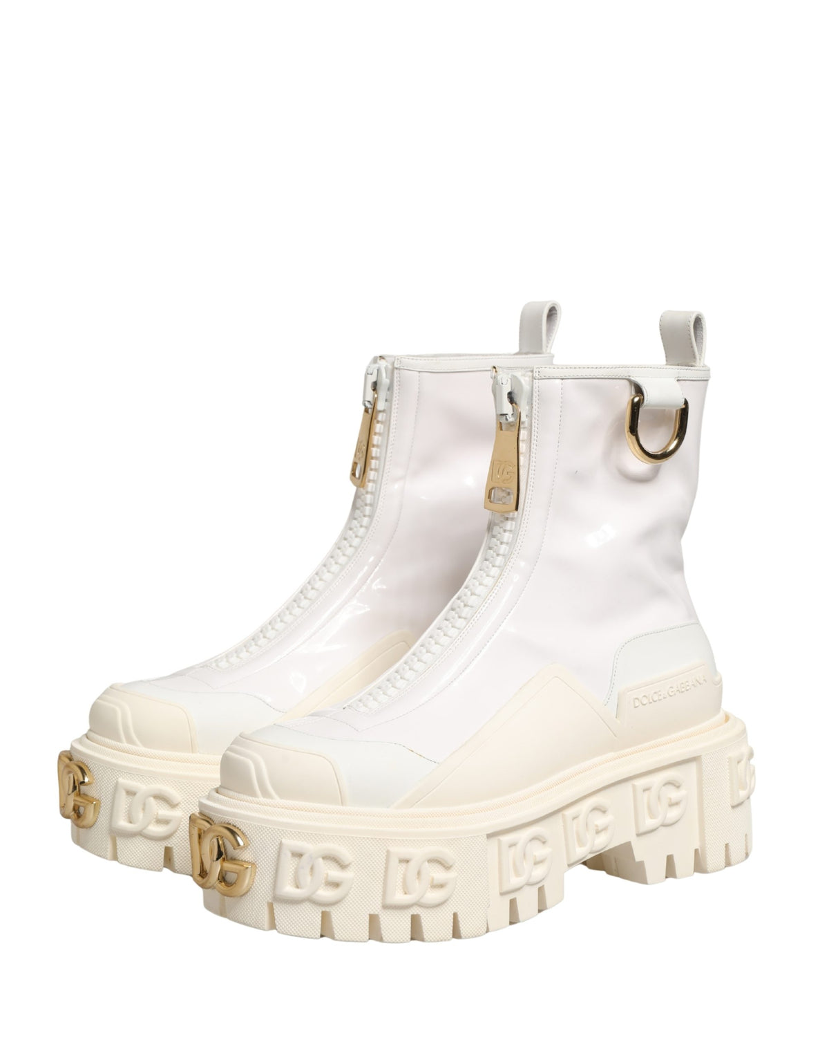 White Leather Rubber Logo Ankle Boots Shoes