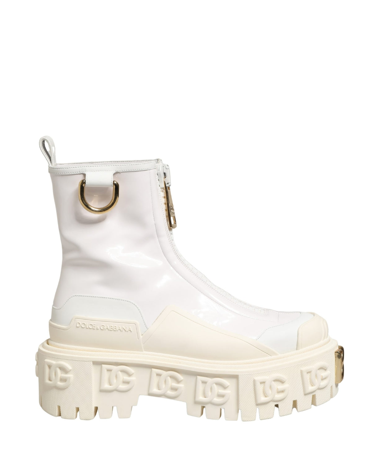 White Leather Rubber Logo Ankle Boots Shoes