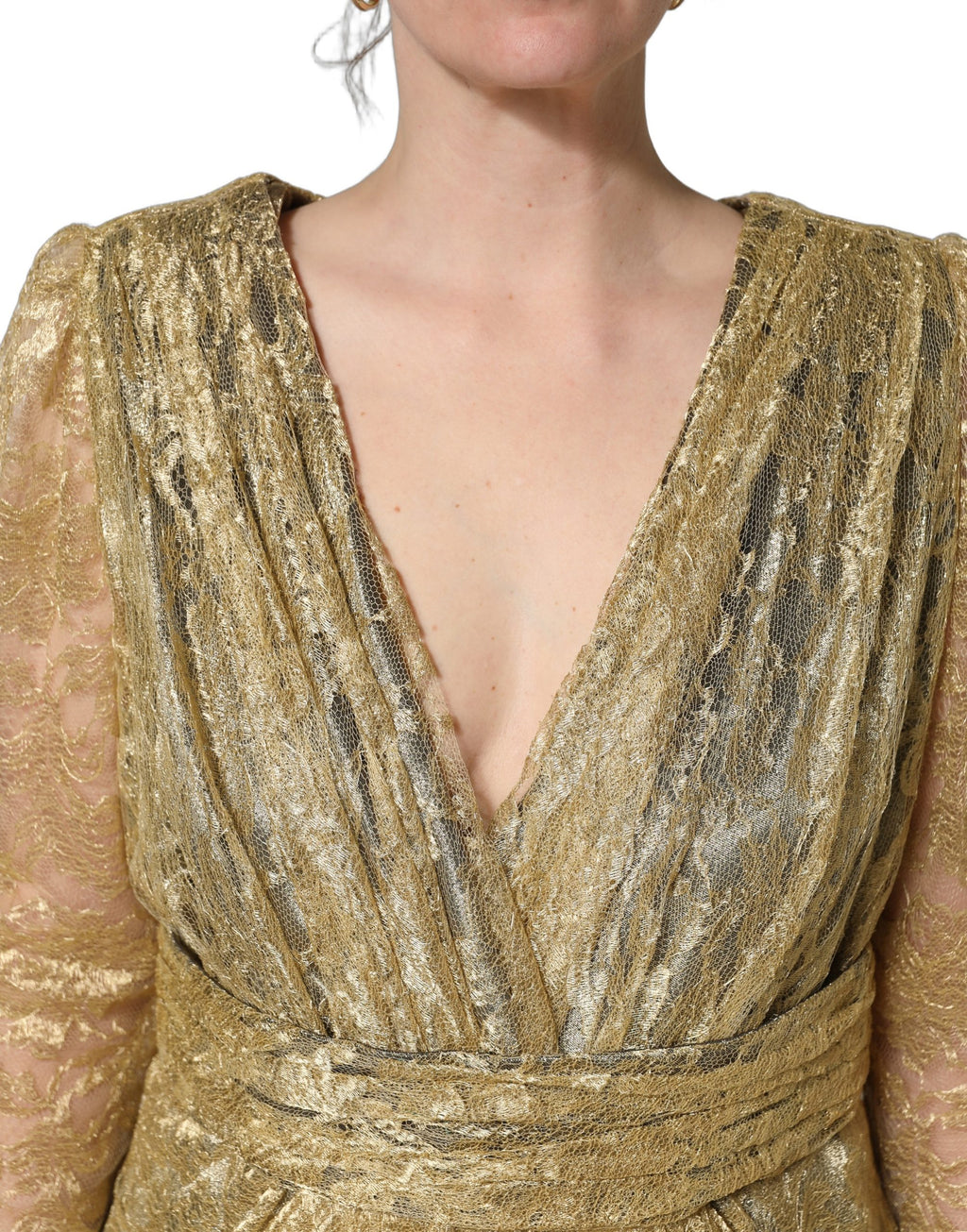 Gold Sheer Lace Crystal Embellished Dress