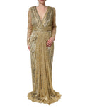 Gold Sheer Lace Crystal Embellished Dress
