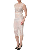 White Floral Lace Sheer Sleeveless Midi Dress