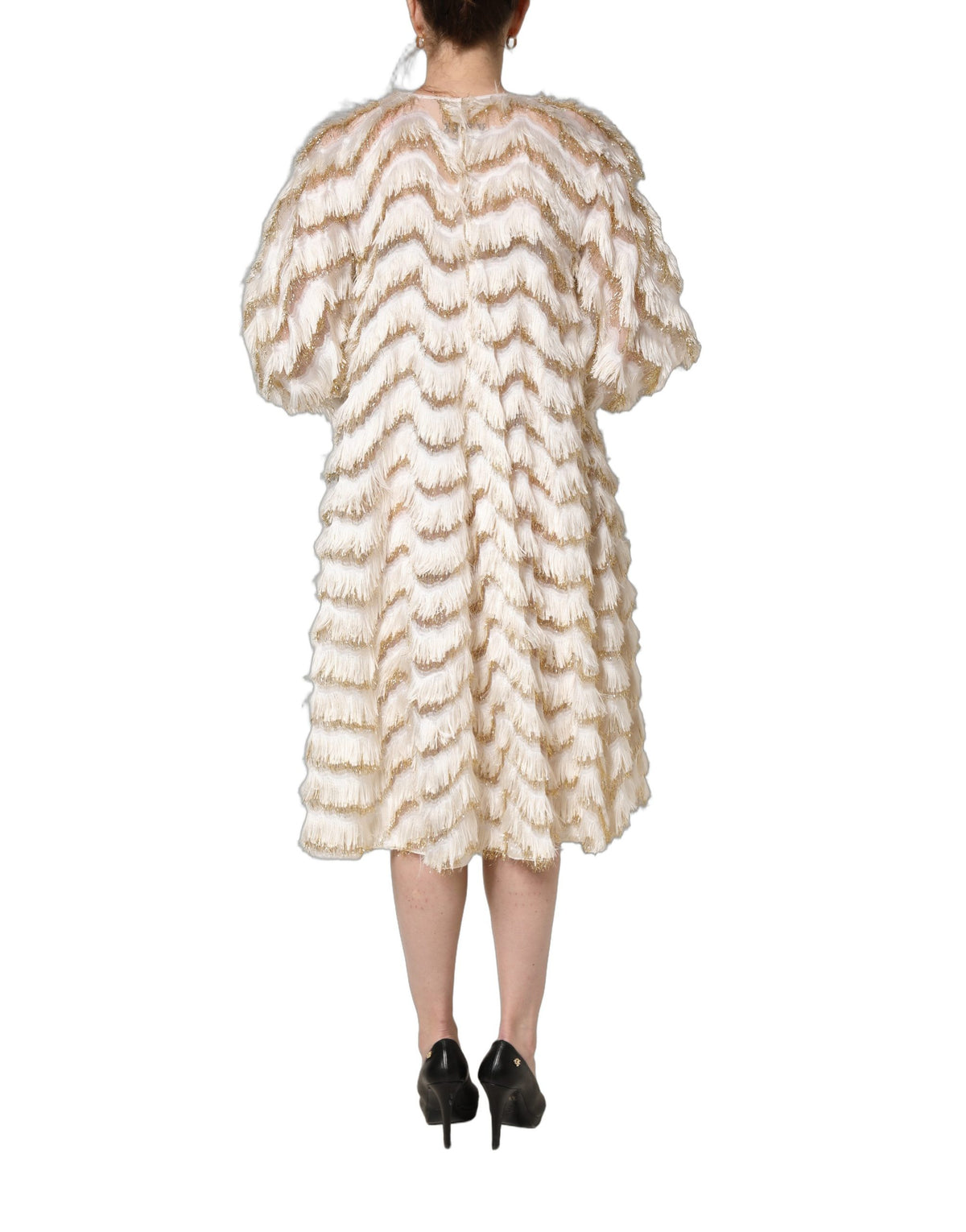 Ivory Fringe Layered Shift Midi Dress
