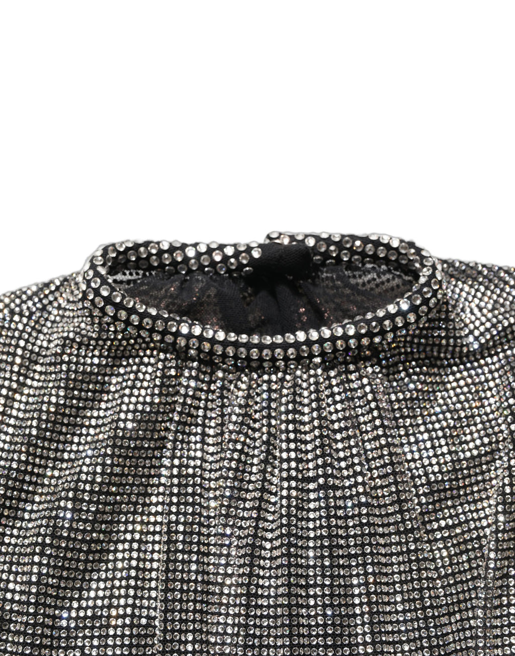 Silver Rhinestones Long Sleeves Bodysuit Mini Dress