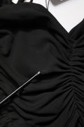 Black Jersey Calf Length Cut-Out Ruched Dress