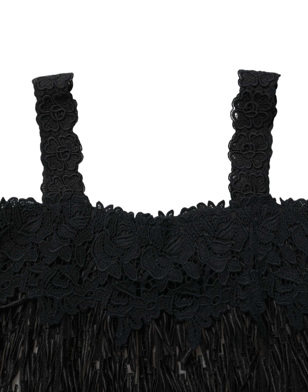 Black Viscose Fringed Sleeveless Mini Dress