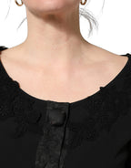 Black Button Fastening Lace Trimmed Blazer Jacket