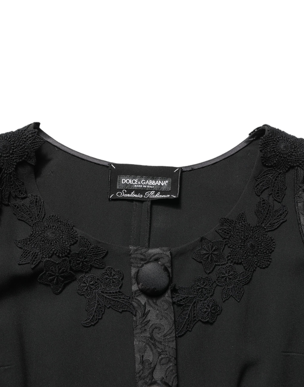 Black Button Fastening Lace Trimmed Blazer Jacket