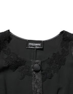 Black Button Fastening Lace Trimmed Blazer Jacket