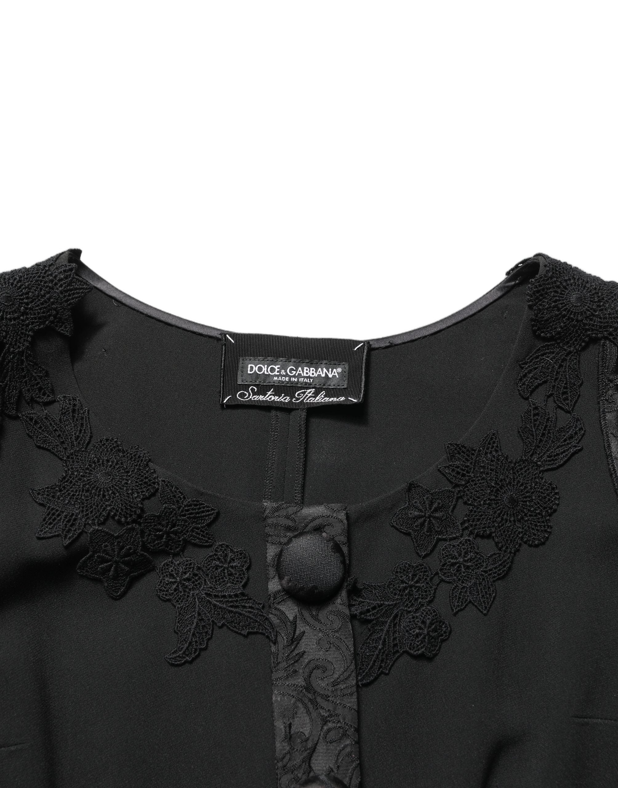 Black Button Fastening Lace Trimmed Blazer Jacket