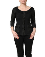 Black Button Fastening Lace Trimmed Blazer Jacket