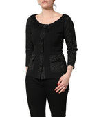 Black Button Fastening Lace Trimmed Blazer Jacket