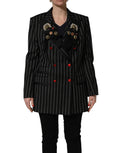 Black Stripe Double-Breasted Blazer Jacket