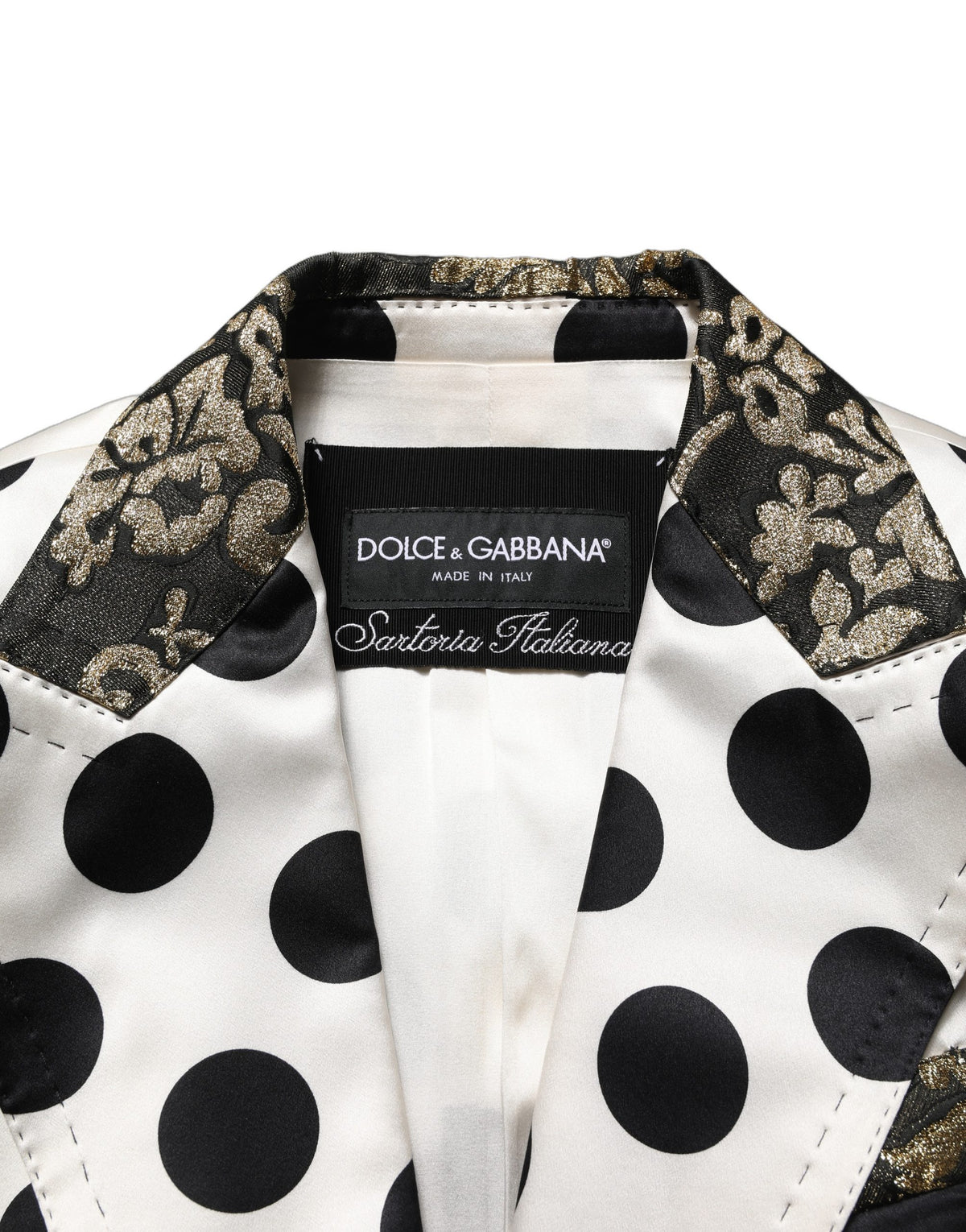 White Brocade Polka-Dot Print Blazer Jacket