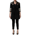 Black Single-Breasted Brocade Coat Jacket
