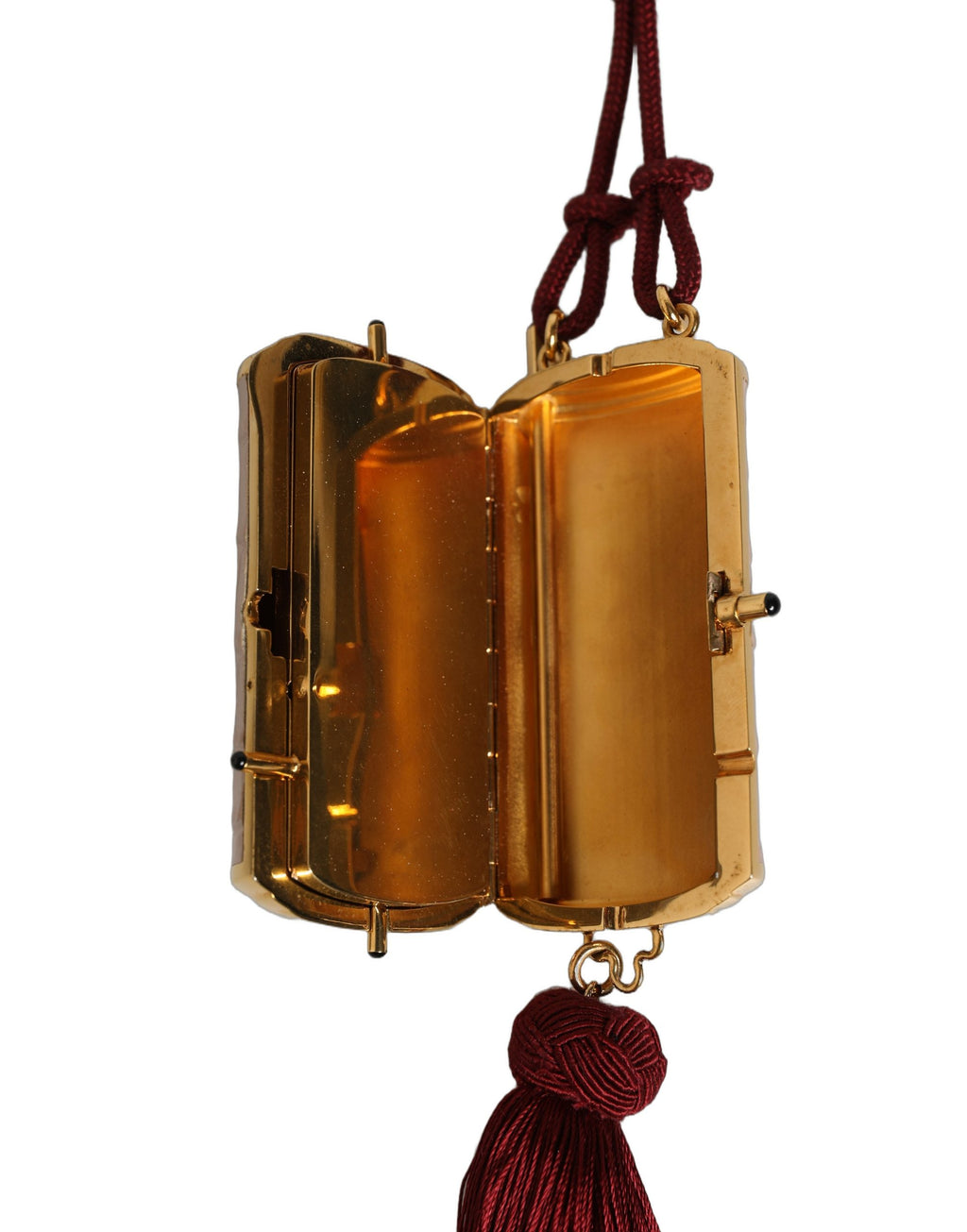 Pink Exotic Leather Mini Mirror Tassel Makeup Bag