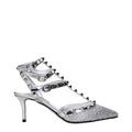 Gray Leather Stiletto Heel Sandals