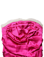 Hot Pink Ruched Satin Strapless Gown Dress