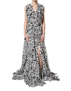 Black White Logo Sleeveless Floor Length Maxi Dress