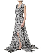 Black White Logo Sleeveless Floor Length Maxi Dress