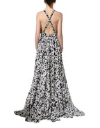 Black White Logo Sleeveless Floor Length Maxi Dress