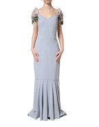 Light Blue Hydrangea Embellished Cap Sleeve Dress