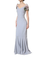 Light Blue Hydrangea Embellished Cap Sleeve Dress