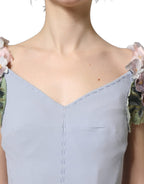Light Blue Hydrangea Embellished Cap Sleeve Dress