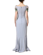 Light Blue Hydrangea Embellished Cap Sleeve Dress