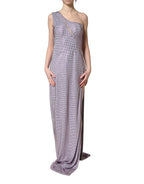 Purple Crystal OneShoulder EveningGown Dress