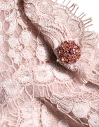 Pink Lace Long Sleeves Evening Gown Dress
