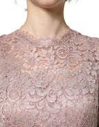 Pink Lace Long Sleeves Evening Gown Dress