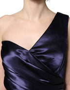 Navy Blue One Shoulder Evening Gown Dress
