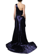 Navy Blue One Shoulder Evening Gown Dress