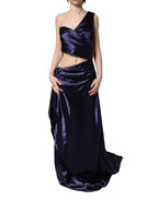 Navy Blue One Shoulder Evening Gown Dress