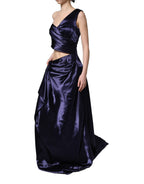 Navy Blue One Shoulder Evening Gown Dress