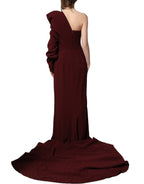 Maroon Crystal One Shoulder EveningGown Dress