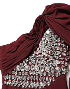 Maroon Crystal One Shoulder EveningGown Dress