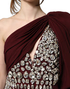 Maroon Crystal One Shoulder EveningGown Dress