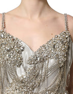 Silver Crystal Embellished EveningGown Dress