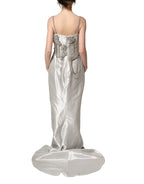 Silver Crystal Embellished EveningGown Dress
