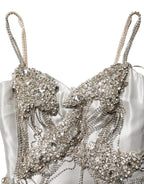Silver Crystal Embellished EveningGown Dress