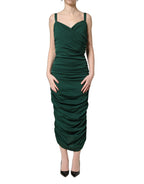 Green Ruched Sweetheart Bodycon Midi Dress