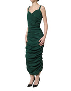 Green Ruched Sweetheart Bodycon Midi Dress