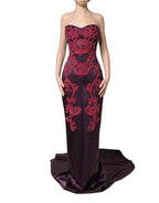 Purple Silk Crystal Strapless Floor Length Gown Dress